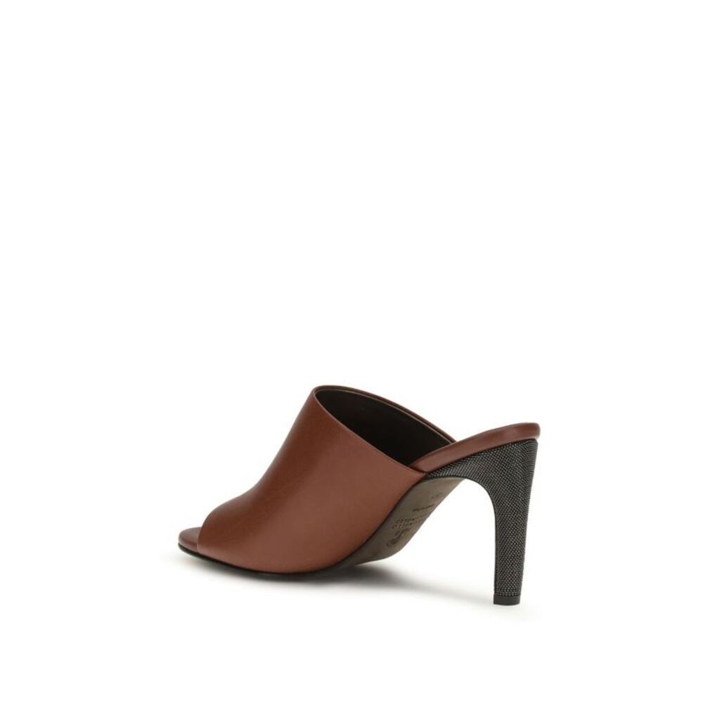 Brunello Cucinelli Brown Calf Leather Bos Taurus Women's Sandals - Picture 3 of 4